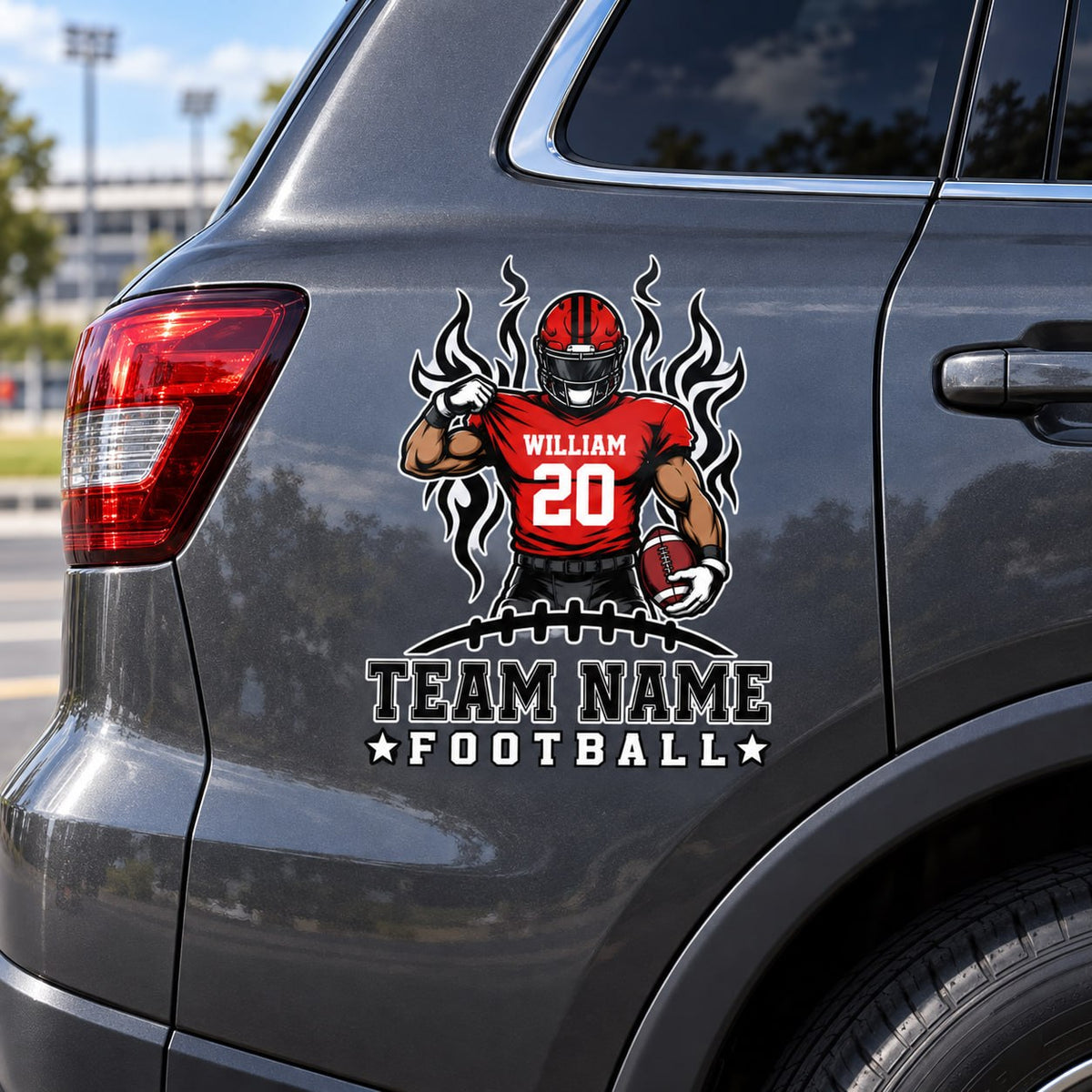Personalized Football Player Car Decal, Custom Football Name & Number Sticker, Gift for Sports Moms and Dads T1807 VH01