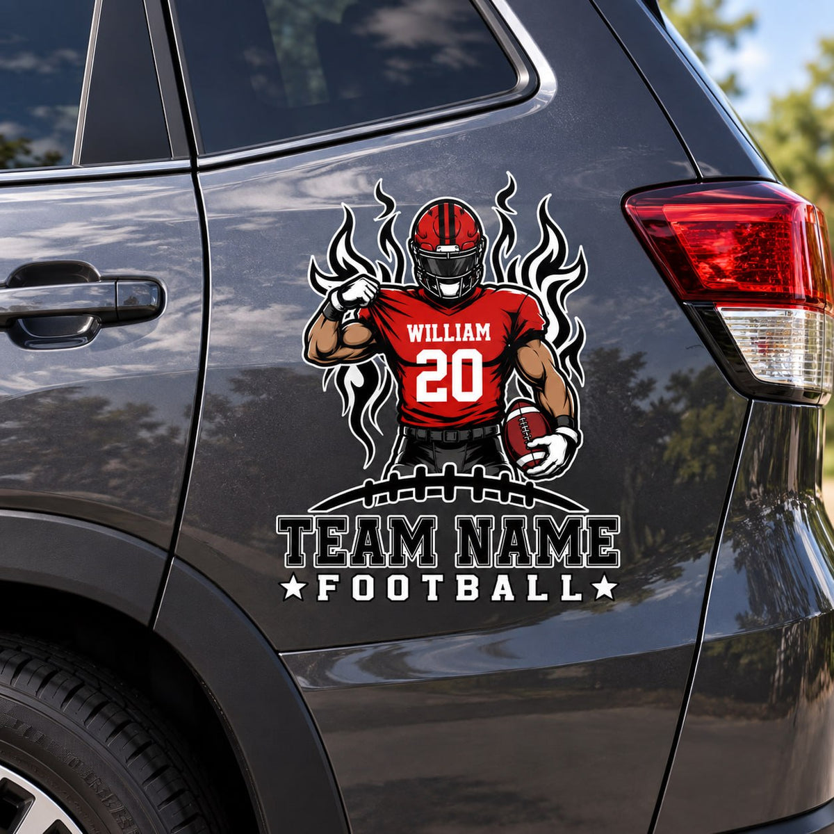 Personalized Football Player Car Decal, Custom Football Name & Number Sticker, Gift for Sports Moms and Dads T1807 VH01