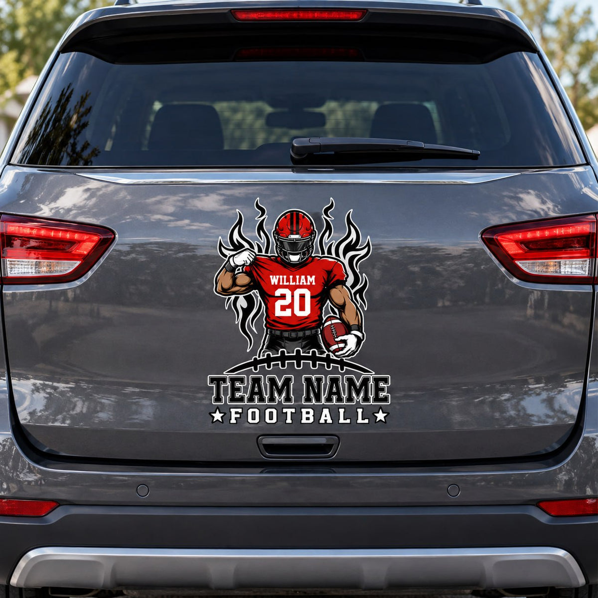 Personalized Football Player Car Decal, Custom Football Name & Number Sticker, Gift for Sports Moms and Dads T1807 VH01