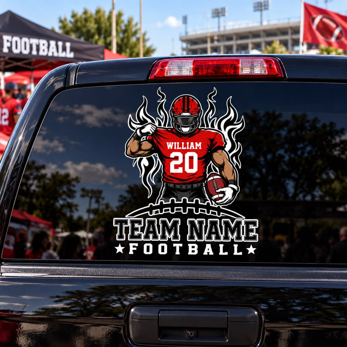 Personalized Football Player Car Decal, Custom Football Name & Number Sticker, Gift for Sports Moms and Dads T1807 VH01