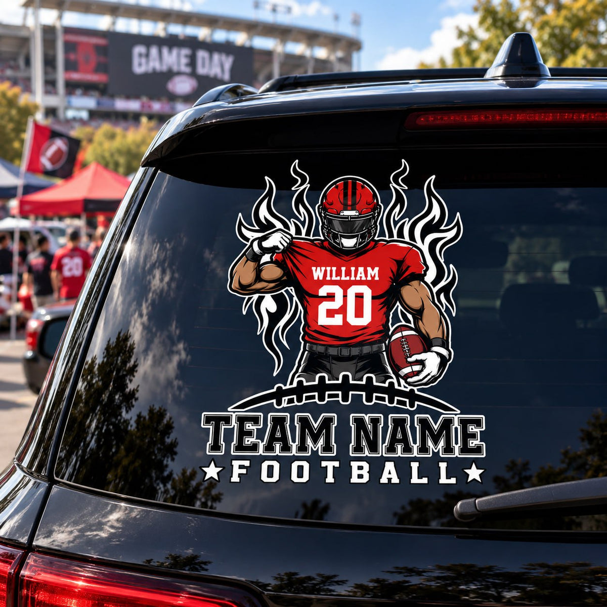 Personalized Football Player Car Decal, Custom Football Name & Number Sticker, Gift for Sports Moms and Dads T1807 VH01