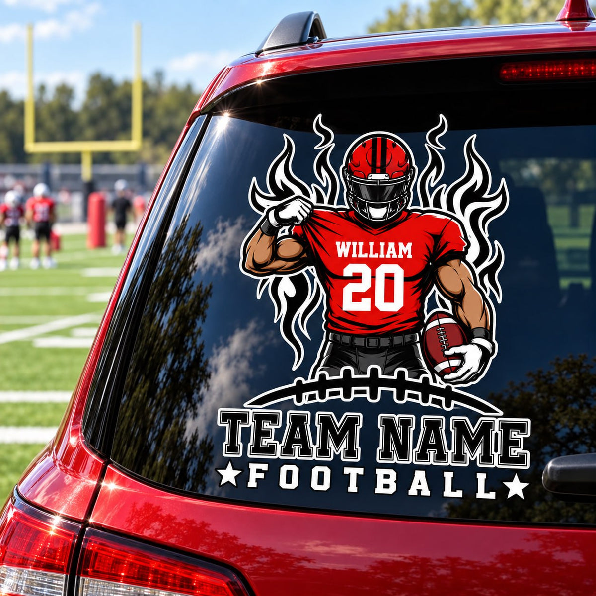 Personalized Football Player Car Decal, Custom Football Name & Number Sticker, Gift for Sports Moms and Dads T1807 VH01