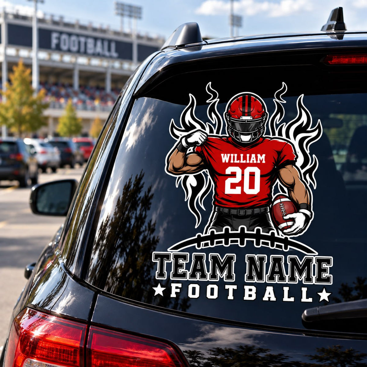 Personalized Football Player Car Decal, Custom Football Name & Number Sticker, Gift for Sports Moms and Dads T1807 VH01