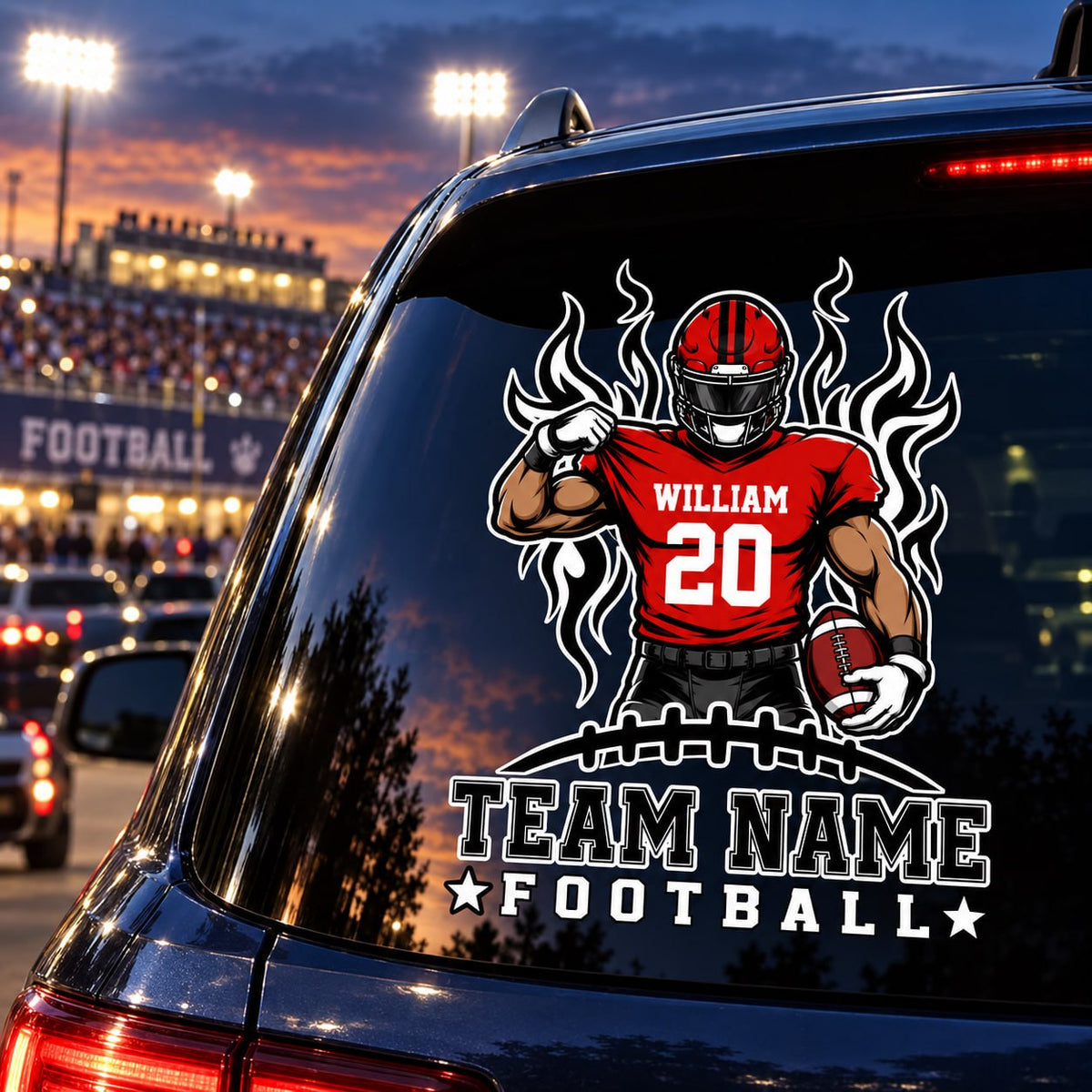 Personalized Football Player Car Decal, Custom Football Name & Number Sticker, Gift for Sports Moms and Dads T1807 VH01