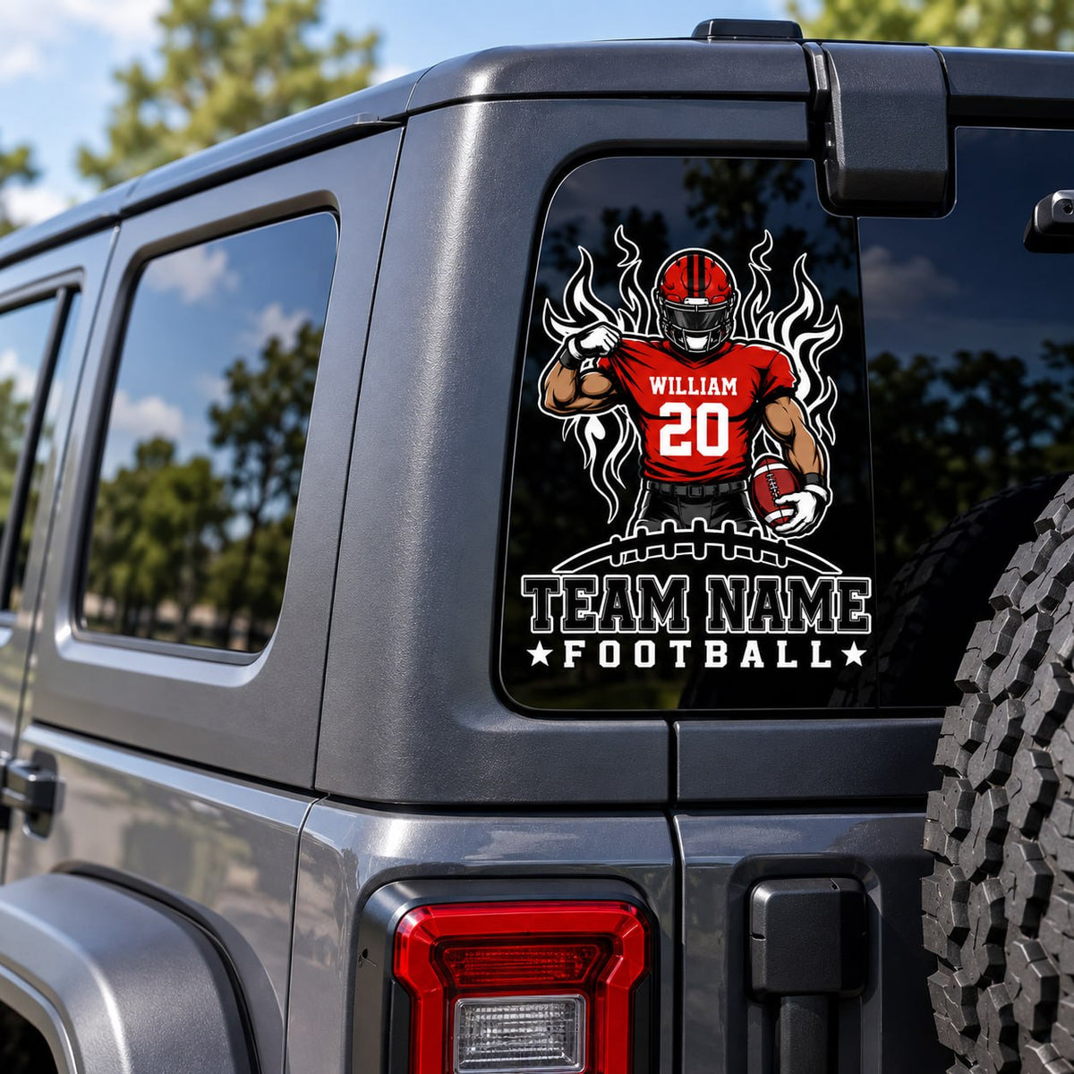 Personalized Football Player Car Decal, Custom Football Name & Number Sticker, Gift for Sports Moms and Dads T1807 VH01