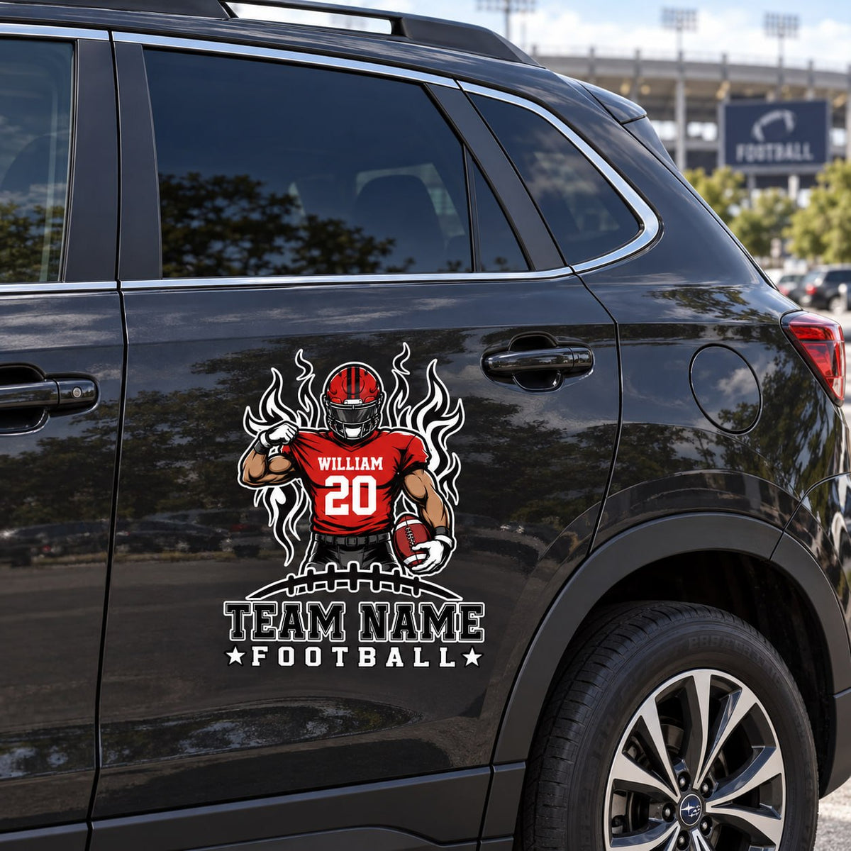 Personalized Football Player Car Decal, Custom Football Name & Number Sticker, Gift for Sports Moms and Dads T1807 VH01