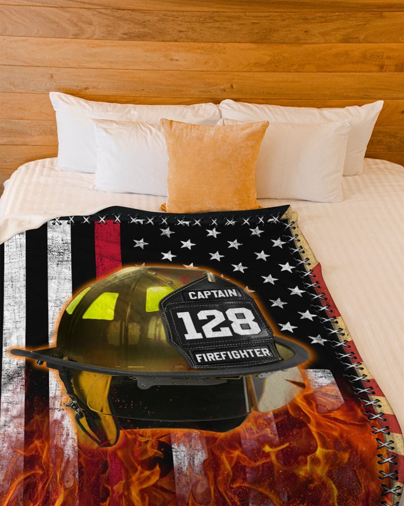 Firefighter Helmet Name And Number Custom Blanket Gift For Firefighter - Personalized Gifts For Fireman