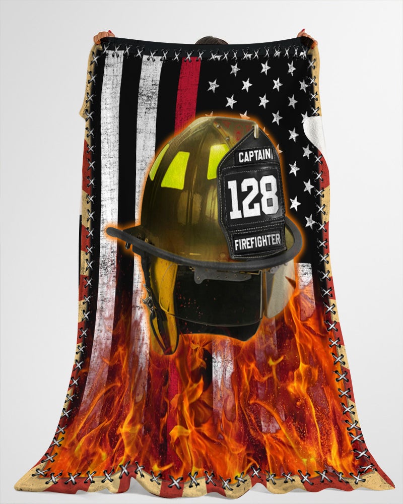 Firefighter Helmet Name And Number Custom Blanket Gift For Firefighter - Personalized Gifts For Fireman