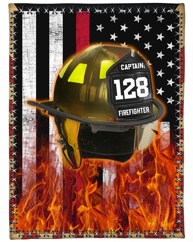 Firefighter Helmet Name And Number Custom Blanket Gift For Firefighter - Personalized Gifts For Fireman