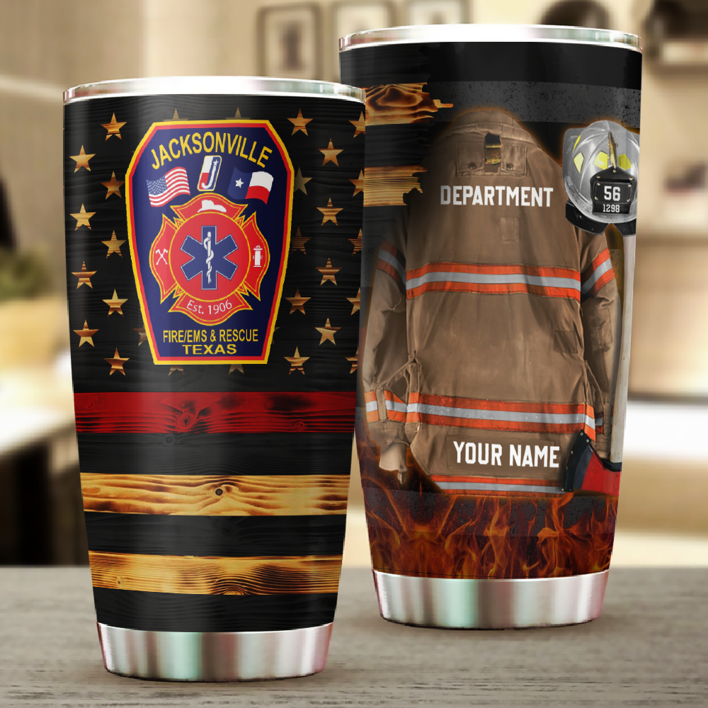 Personalized Tumbler Gift For Firefighter For Fireman - Custom Logo Clothes And Helmet Firefighter Tumbler K1702 Trhn