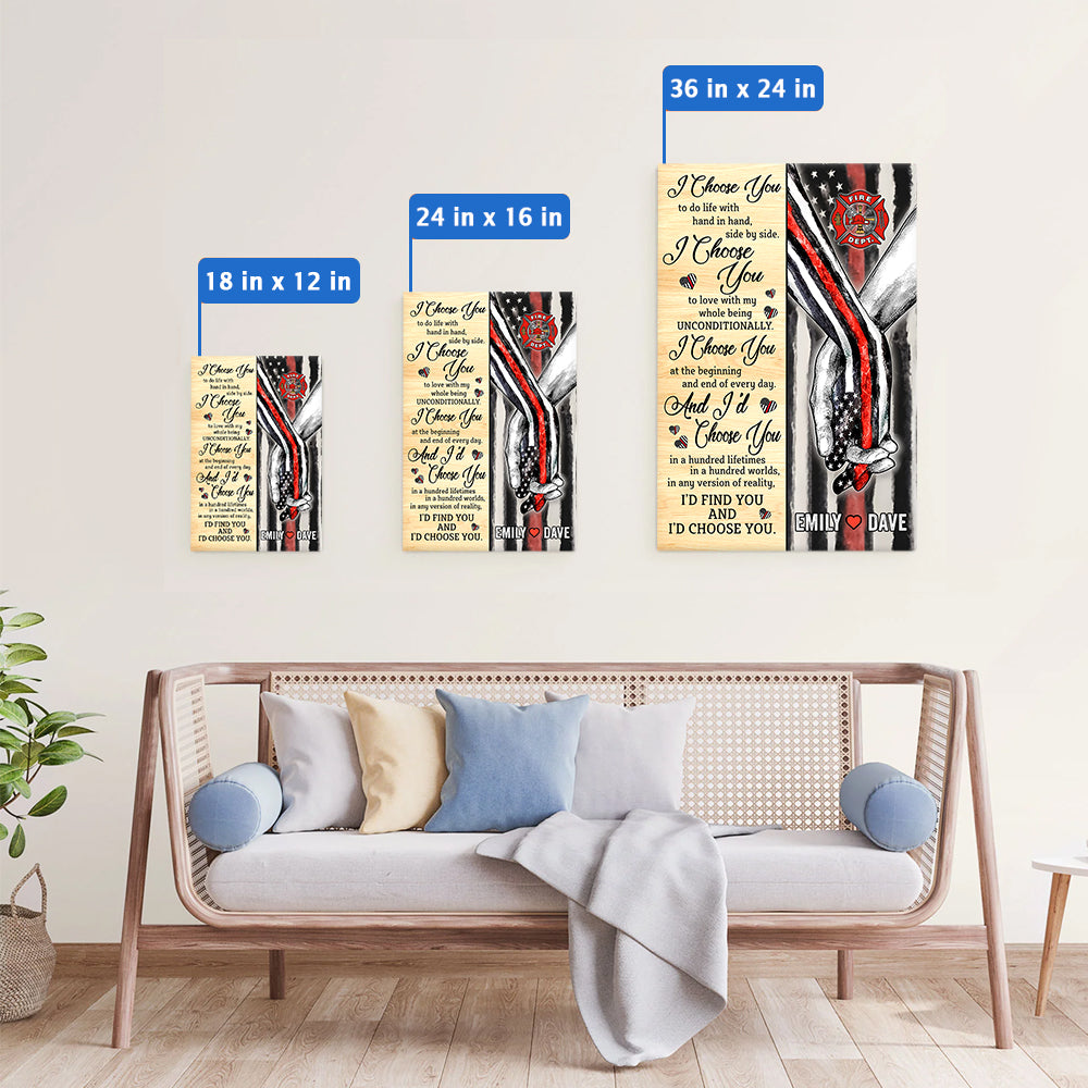 Hand In Hand I Choose You To Do Life With Hand In Hand, Side By Side Personalized Canvas Poster For Firefighters K1702 Trhn