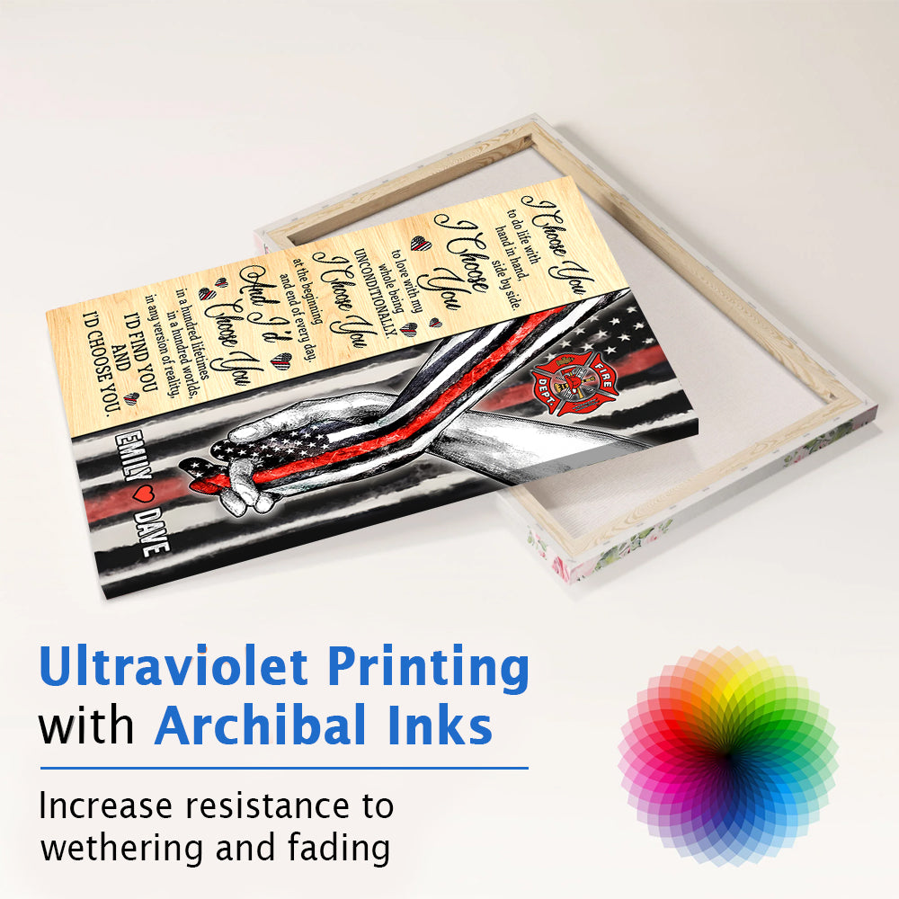 Hand In Hand I Choose You To Do Life With Hand In Hand, Side By Side Personalized Canvas Poster For Firefighters K1702 Trhn