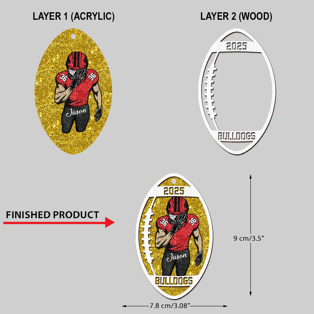 Football Player Acrylic 2 Layers Personalized Christmas Ornament Custom Name Number Football Team Gift Tu24 Do99