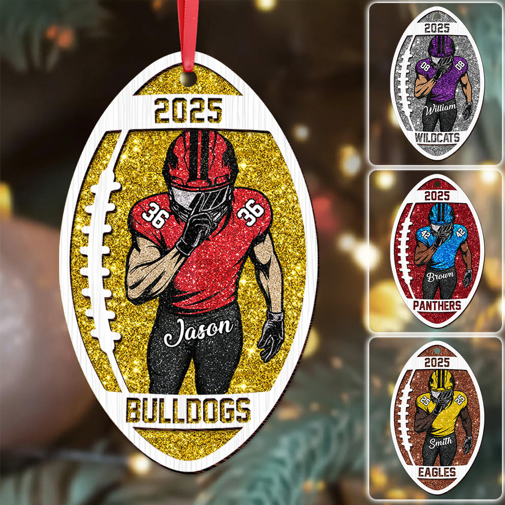 Football Player Acrylic 2 Layers Personalized Christmas Ornament Custom Name Number Football Team Gift Tu24 Do99
