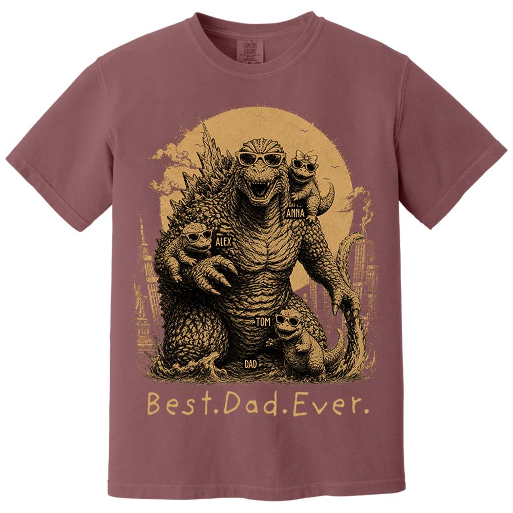 Best Dad Ever - Retro Vintage Godzilla Dad And Kids Daddy Protector - Personalized Shirt - Cool Father's Day Gift For Dad, Husband T1807 Nh00