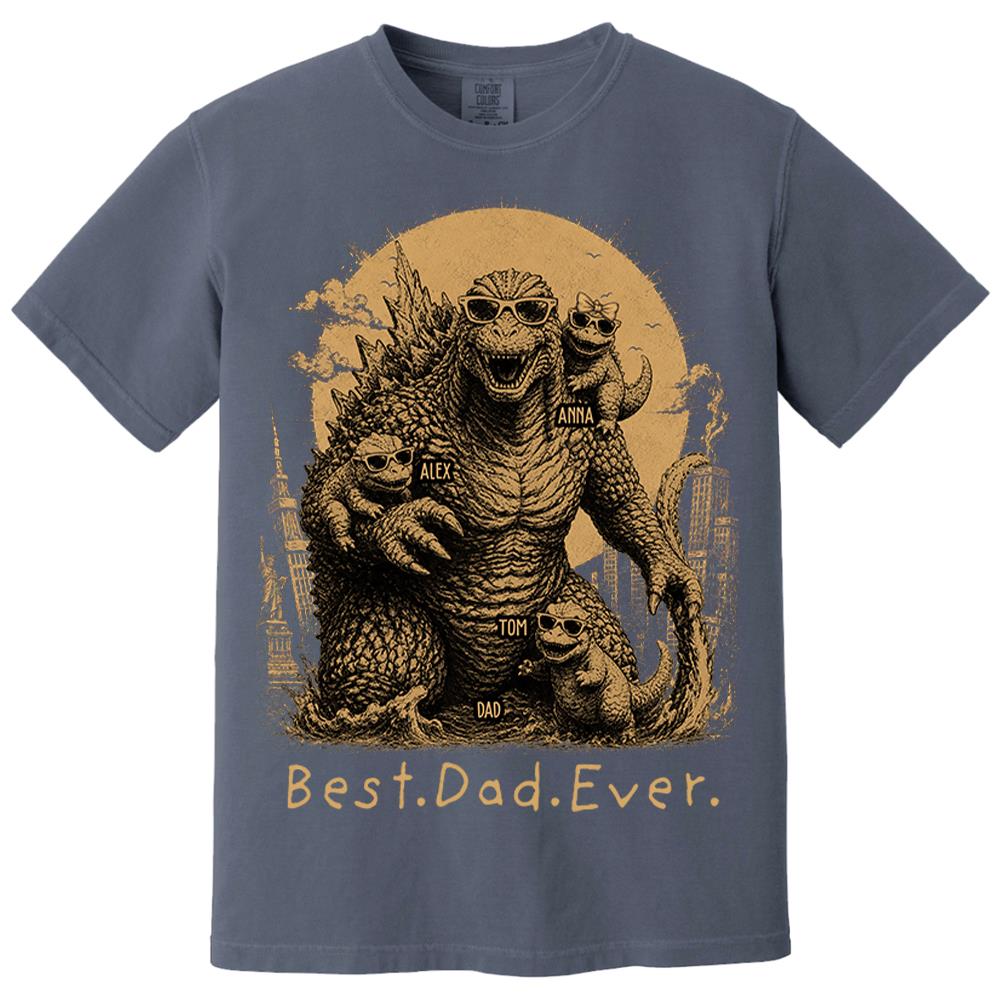 Best Dad Ever - Retro Vintage Godzilla Dad And Kids Daddy Protector - Personalized Shirt - Cool Father's Day Gift For Dad, Husband T1807 Nh00