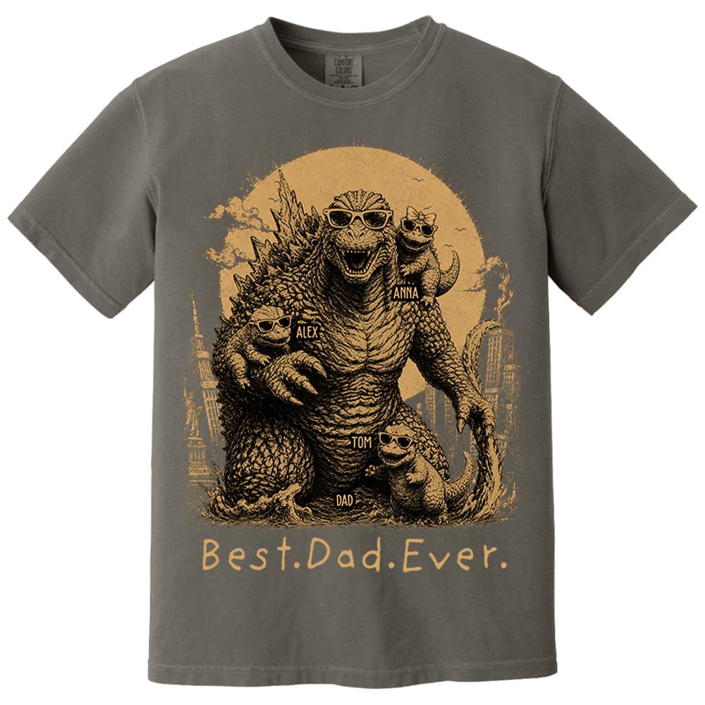Best Dad Ever - Retro Vintage Godzilla Dad And Kids Daddy Protector - Personalized Shirt - Cool Father's Day Gift For Dad, Husband T1807 Nh00