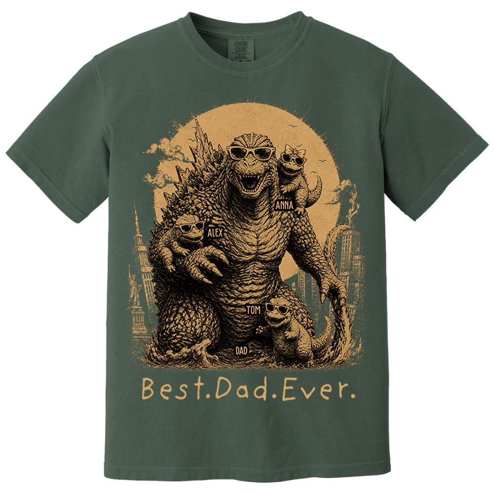 Best Dad Ever - Retro Vintage Godzilla Dad And Kids Daddy Protector - Personalized Shirt - Cool Father's Day Gift For Dad, Husband T1807 Nh00