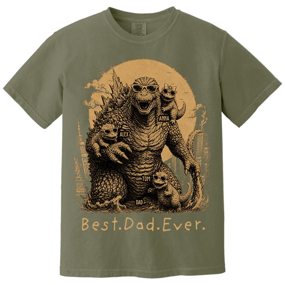Best Dad Ever - Retro Vintage Godzilla Dad And Kids Daddy Protector - Personalized Shirt - Cool Father's Day Gift For Dad, Husband T1807 Nh00
