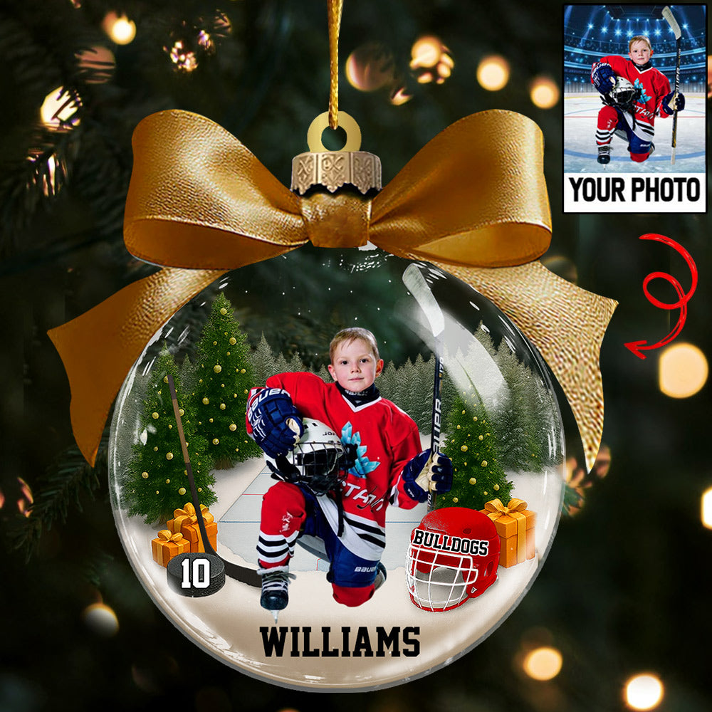  Custom Photo - Ice Hockey Season Is Coming Personalized Ice Hockey Transparent Ornament Tu24 Li29