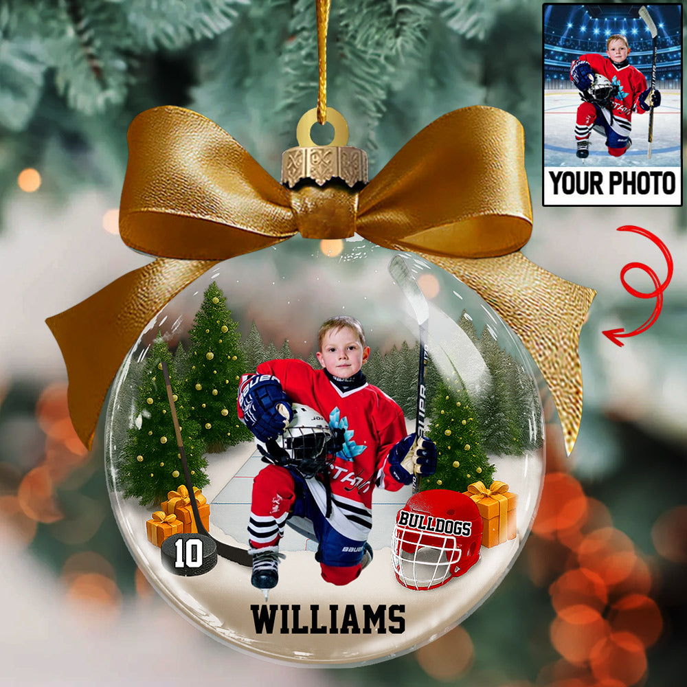  Custom Photo - Ice Hockey Season Is Coming Personalized Ice Hockey Transparent Ornament Tu24 Li29