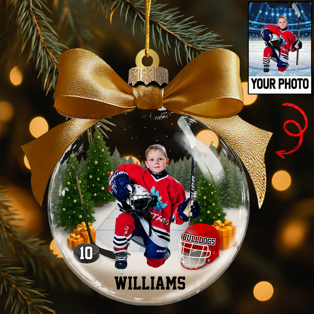  Custom Photo - Ice Hockey Season Is Coming Personalized Ice Hockey Transparent Ornament Tu24 Li29