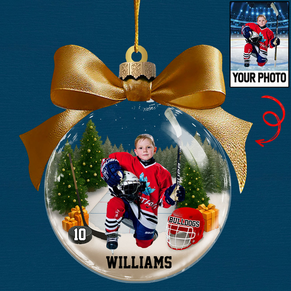  Custom Photo - Ice Hockey Season Is Coming Personalized Ice Hockey Transparent Ornament Tu24 Li29