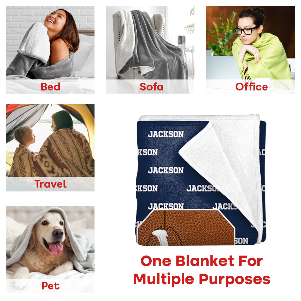 Personalized Cozy Baseball Basketball Number Soft Blanket with Name Birthday Father's Day Gift for Sports Fan Tu20