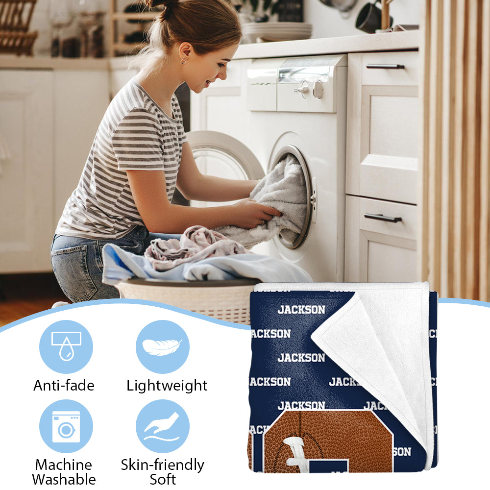 Personalized Cozy Baseball Basketball Number Soft Blanket with Name Birthday Father's Day Gift for Sports Fan Tu20