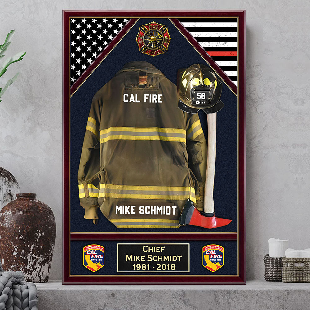 U.S. Firefighter Shadow Boxes Uniform Personalized Poster Canvas For Firefighter And Retired Firefighter K1702 Trhn