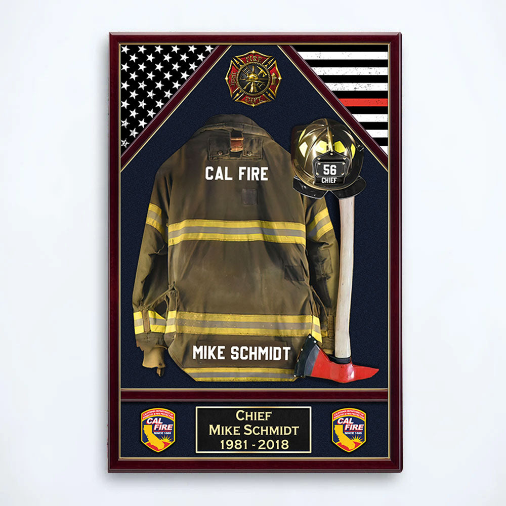 U.S. Firefighter Shadow Boxes Uniform Personalized Poster Canvas For Firefighter And Retired Firefighter K1702 Trhn