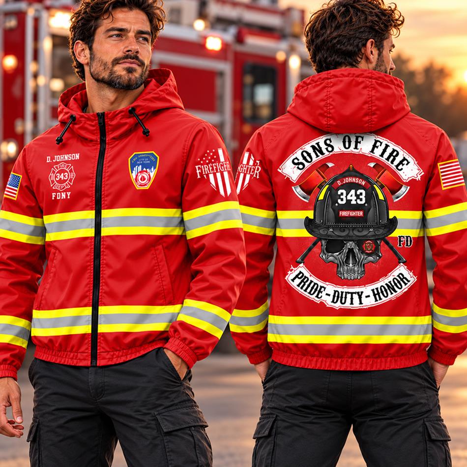 Custom US Firefighter Sons Of Fire Pride Duty Honor Windbreaker Jacket H2511 Trna