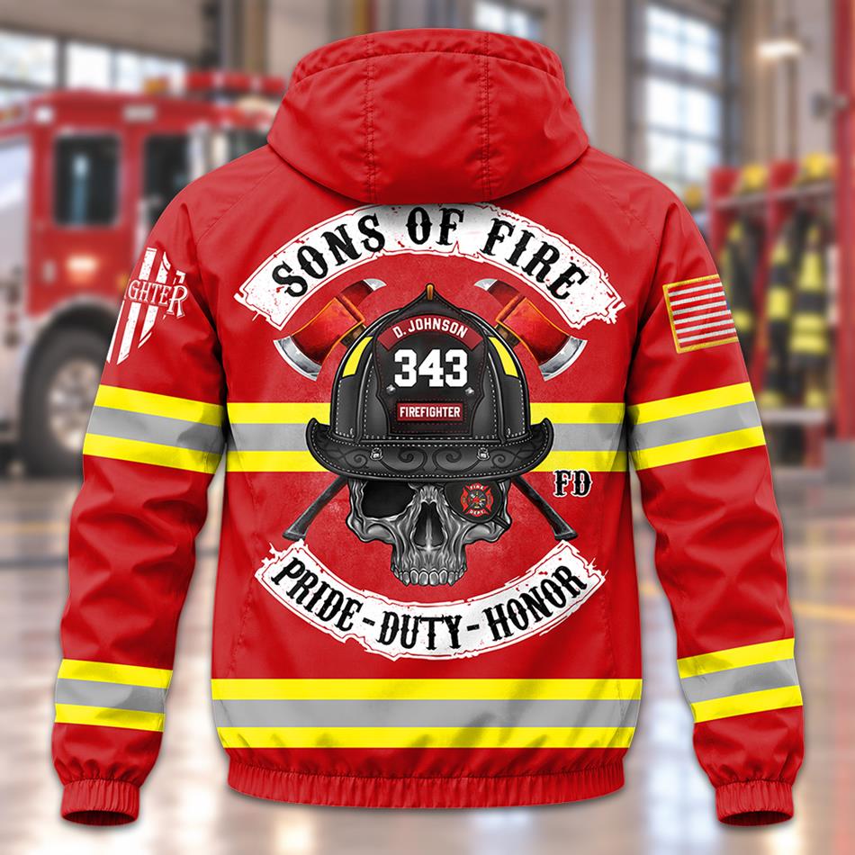 Custom US Firefighter Sons Of Fire Pride Duty Honor Windbreaker Jacket H2511 Trna