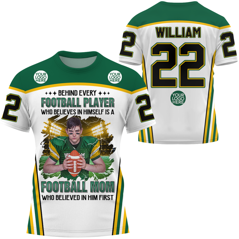 Behind Every Football Player Who Believes In Himself Personalized All Over PrintShirt For GameDay K1702