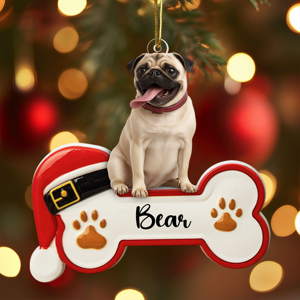 Personalized Dog Sit On A Paw Ornament, Personalized Pet Bone Xmas Decoration, New Puppy Gift 2025, Acrylic Christmas Tree Ornament for Dog Owner, Pet Keepsake