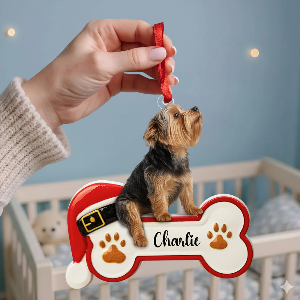 Personalized Dog Sit On A Paw Ornament, Personalized Pet Bone Xmas Decoration, New Puppy Gift 2025, Acrylic Christmas Tree Ornament for Dog Owner, Pet Keepsake