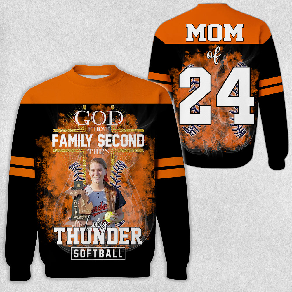 God First Family Second Then Softball Personalized Photo All Over Print Shirt For Softball Lovers
