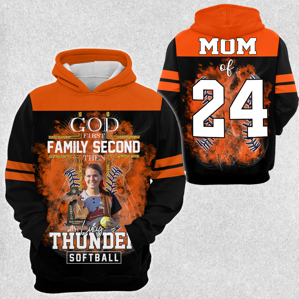 God First Family Second Then Softball Personalized Photo All Over Print Shirt For Softball Lovers