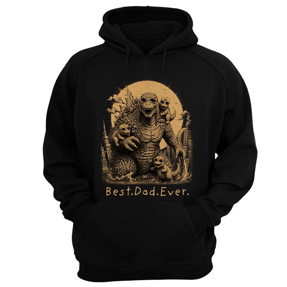 Best Dad Ever - Retro Vintage Godzilla Dad And Kids Daddy Protector - Personalized Shirt - Cool Father's Day Gift For Dad, Husband T1807 Nh00