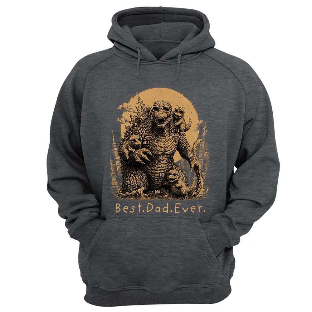 Best Dad Ever - Retro Vintage Godzilla Dad And Kids Daddy Protector - Personalized Shirt - Cool Father's Day Gift For Dad, Husband T1807 Nh00