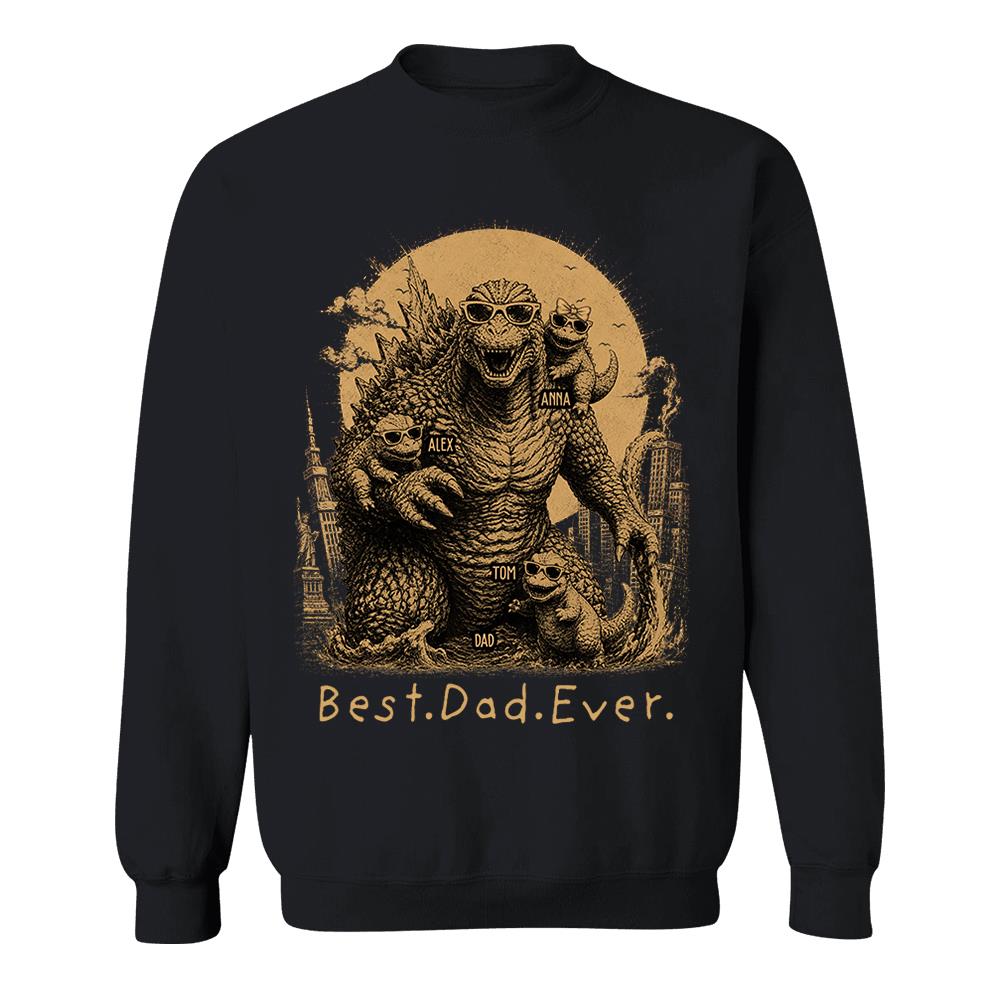 Best Dad Ever - Retro Vintage Godzilla Dad And Kids Daddy Protector - Personalized Shirt - Cool Father's Day Gift For Dad, Husband T1807 Nh00