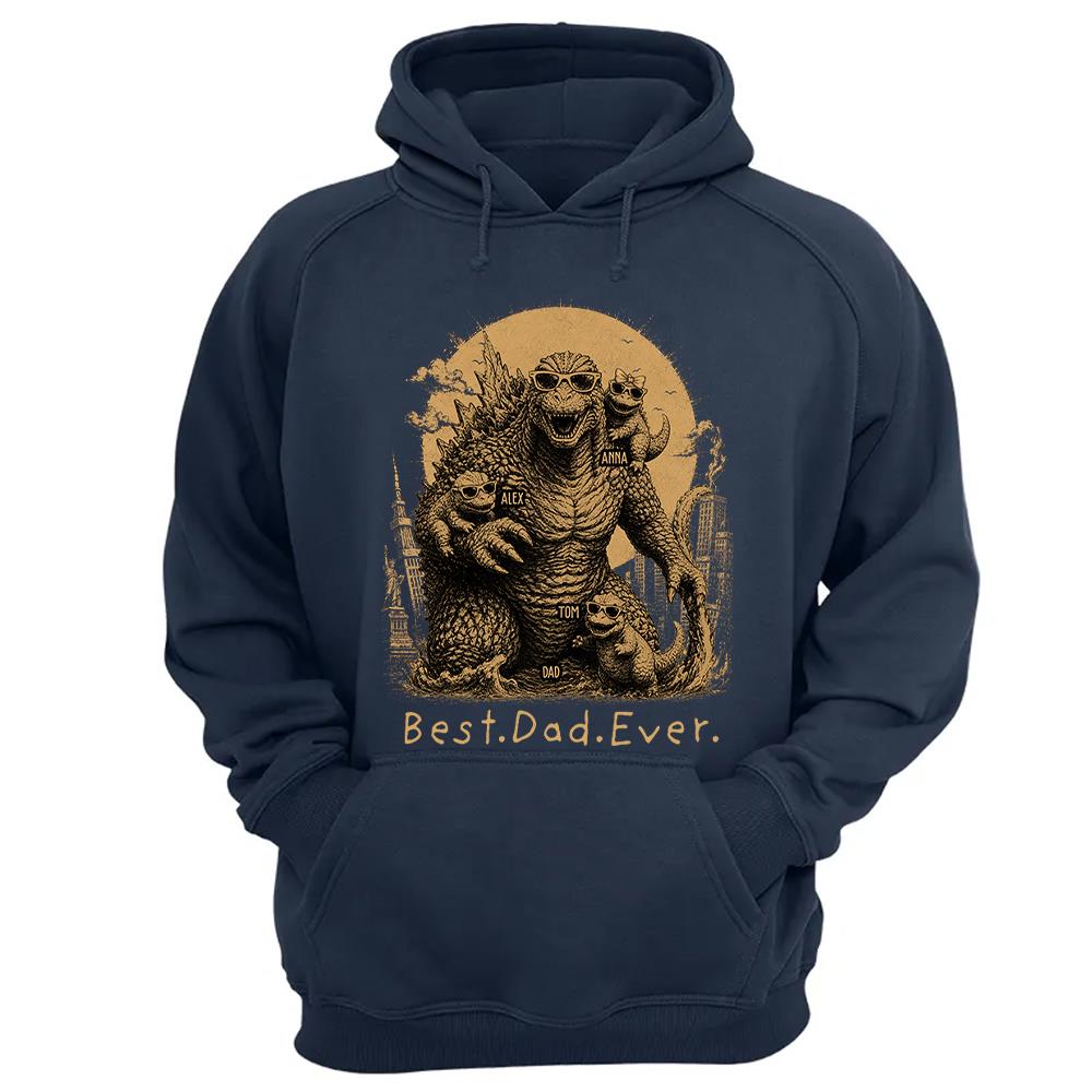 Best Dad Ever - Retro Vintage Godzilla Dad And Kids Daddy Protector - Personalized Shirt - Cool Father's Day Gift For Dad, Husband T1807 Nh00