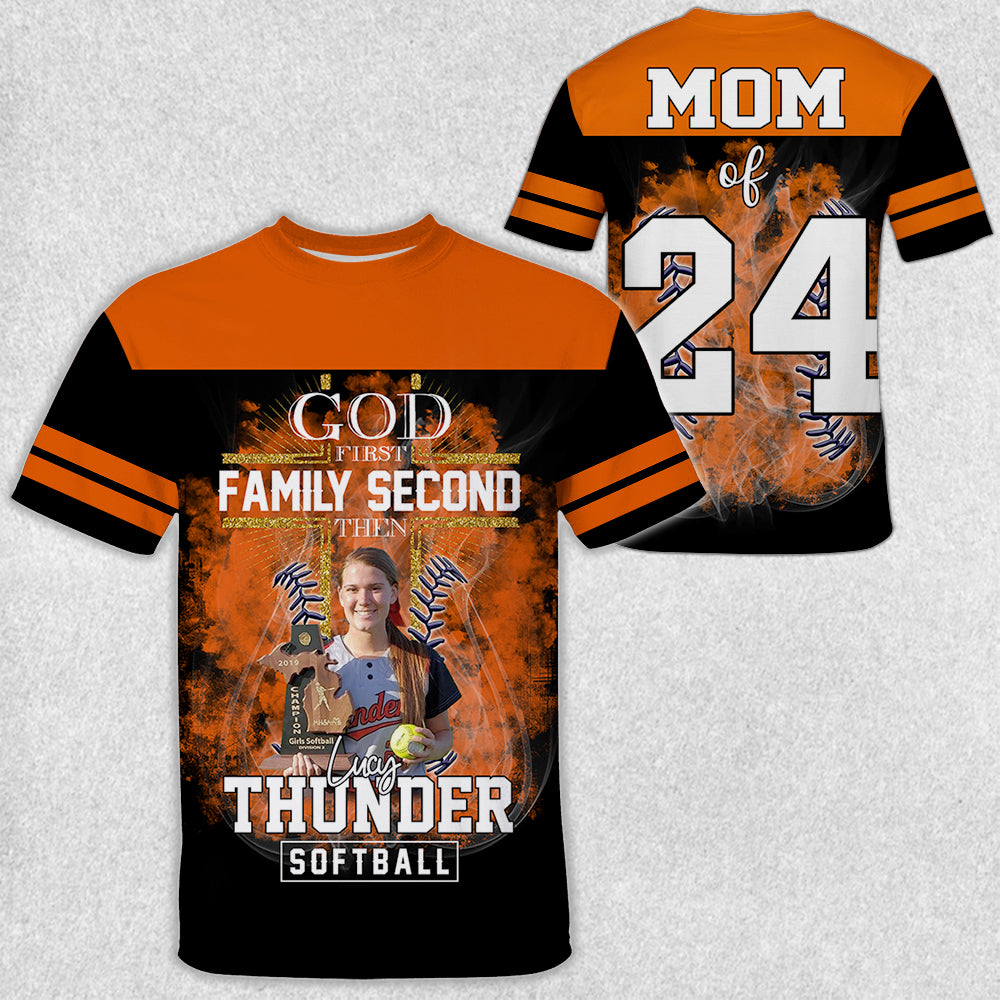 God First Family Second Then Softball Personalized Photo All Over Print Shirt For Softball Lovers
