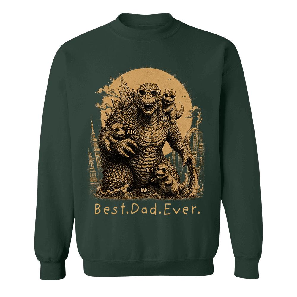 Best Dad Ever - Retro Vintage Godzilla Dad And Kids Daddy Protector - Personalized Shirt - Cool Father's Day Gift For Dad, Husband T1807 Nh00