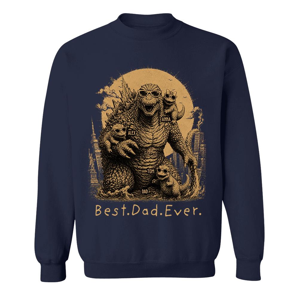 Best Dad Ever - Retro Vintage Godzilla Dad And Kids Daddy Protector - Personalized Shirt - Cool Father's Day Gift For Dad, Husband T1807 Nh00