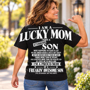 I Am A Lucky Mom I Have A Stubborn Son Oversized Shoulder Print Shirt T24