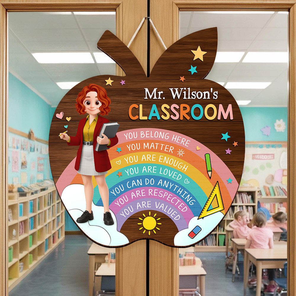 You Belong Here Teacher Personalized Custom Shaped Home Decor Wood Sign Gift For Teacher Back To School Tu24 VH01