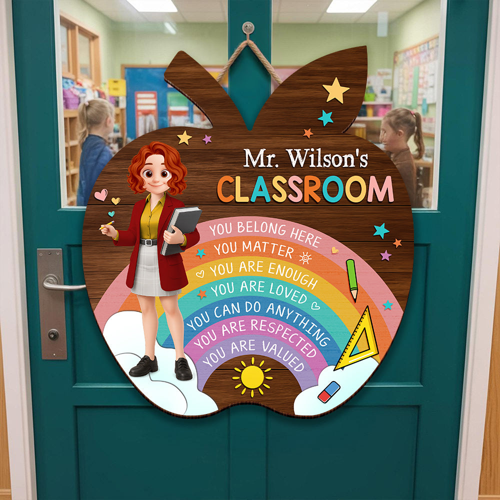 You Belong Here Teacher Personalized Custom Shaped Home Decor Wood Sign Gift For Teacher Back To School Tu24 VH01