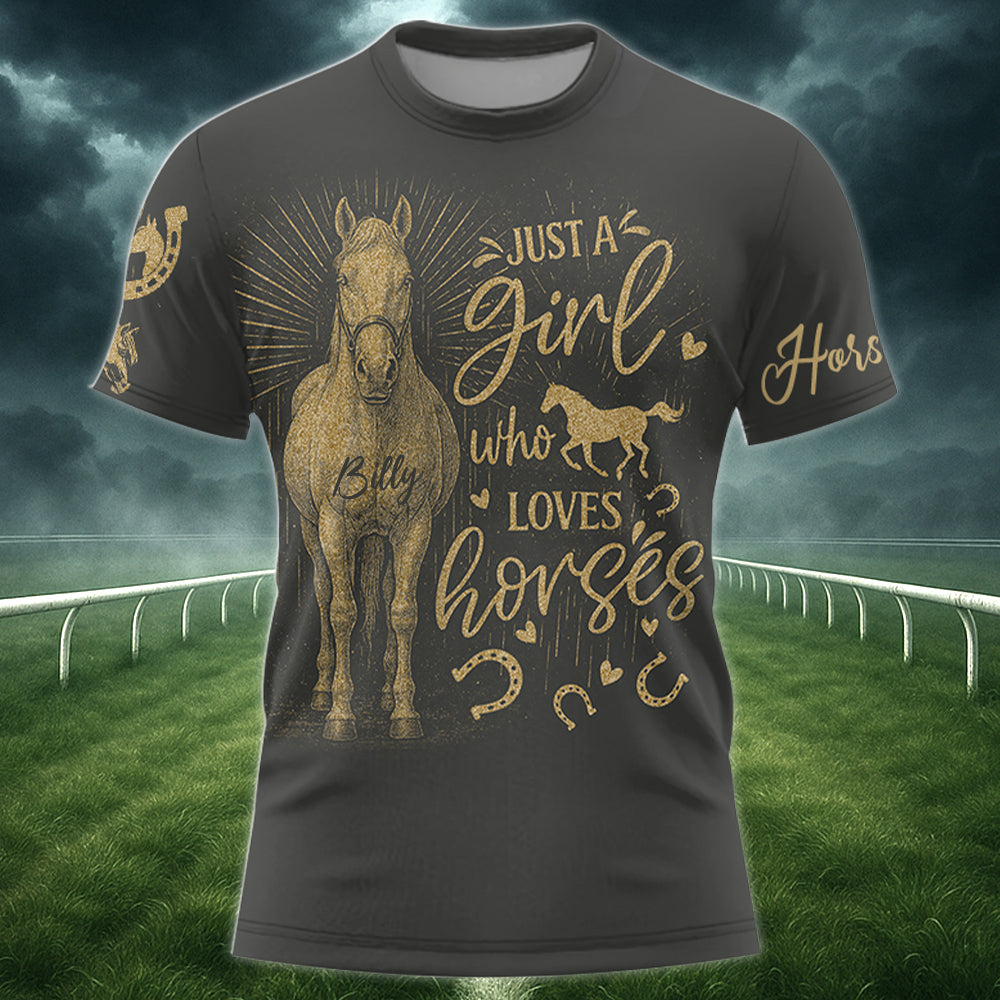 Personalized Bleach Style Horse Shirt – Just a Girl Who Loves Horses | Gift for Horse Lovers, Horse Mom Gift Tu24