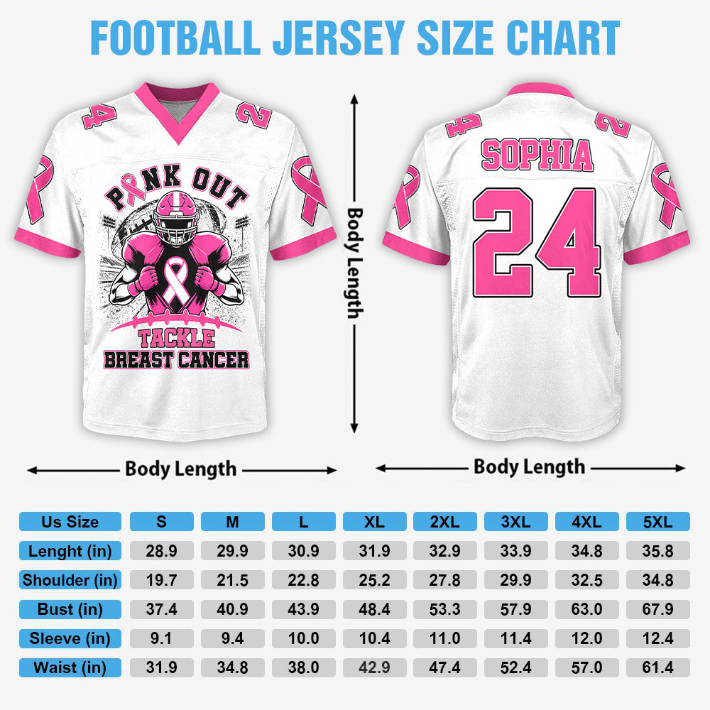 Custom Pink Out Breast Cancer Football Jersey, Tackle Cancer Game Day Shirt L0411 Hv01